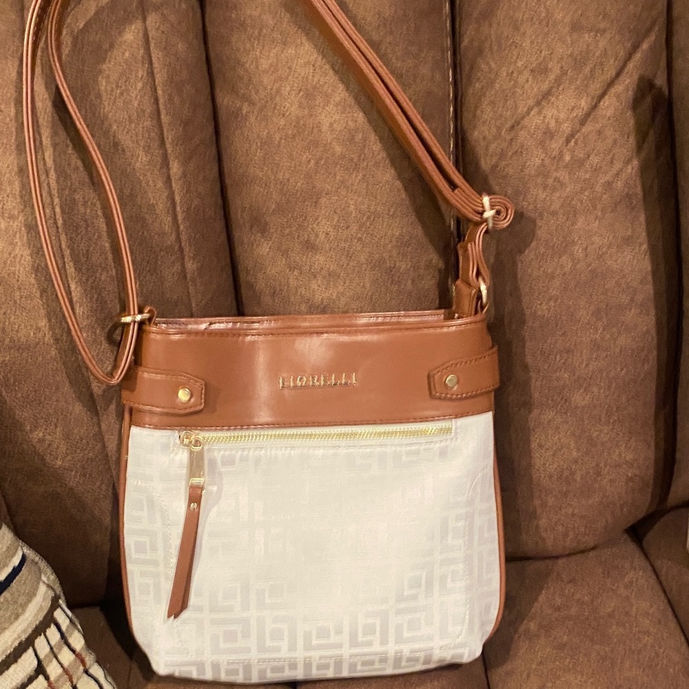 Tan and White Crossbody Bag